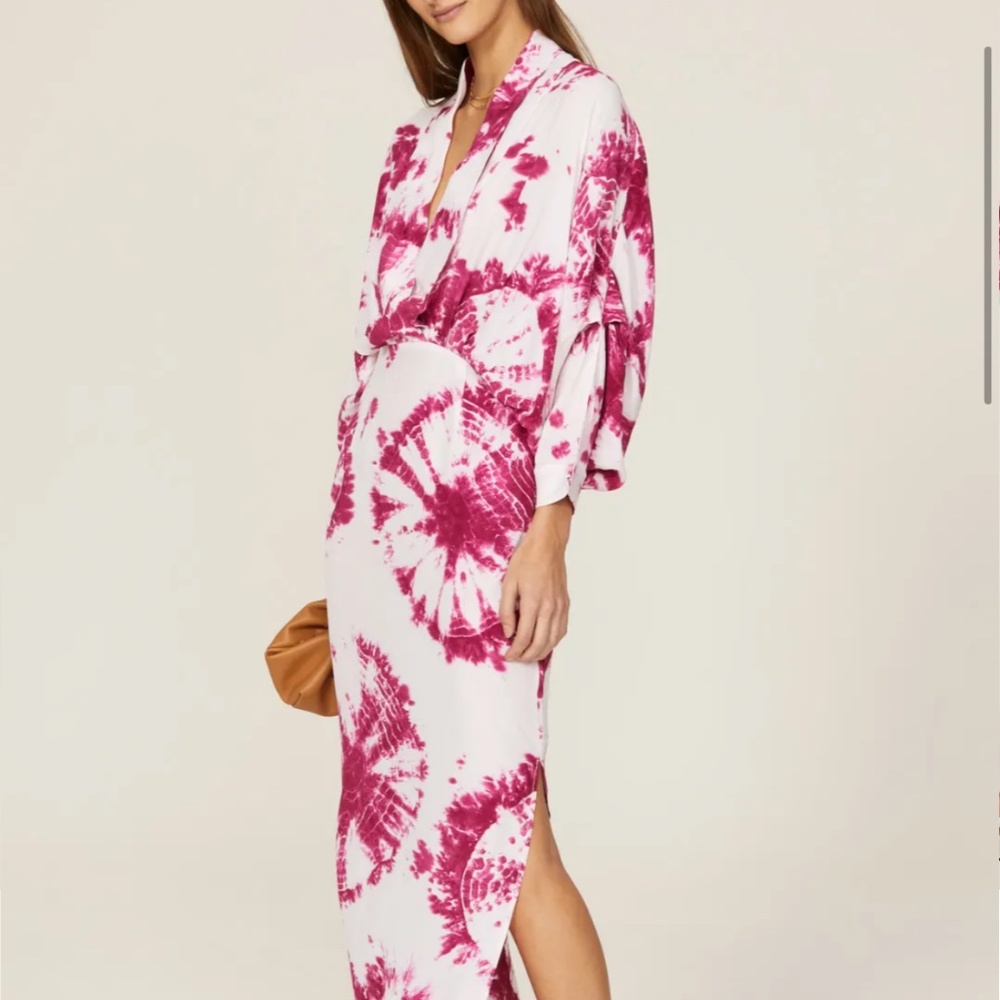 S/W/F Magenta Tie Dye Plunge Dress